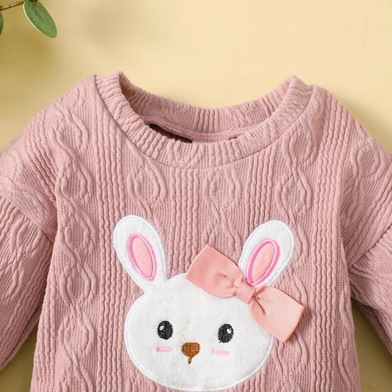 2PCS Ružičasti zečevi izvezeni top+kratka suknja Set za djevojčice Suknja dugih rukava Slatki ležerni kompleti odjeće proljeće i jesen