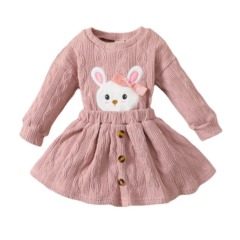 2PCS Ružičasti zečevi izvezeni top+kratka suknja Set za djevojčice Suknja dugih rukava Slatki ležerni kompleti odjeće proljeće i jesen