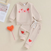 Valentinovo Mala djeca, novorođenčad, dječaci, kompleti odjeće za djevojčice, majice s o-izrezom i dugim rukavima s printom u obliku slova i hlača.