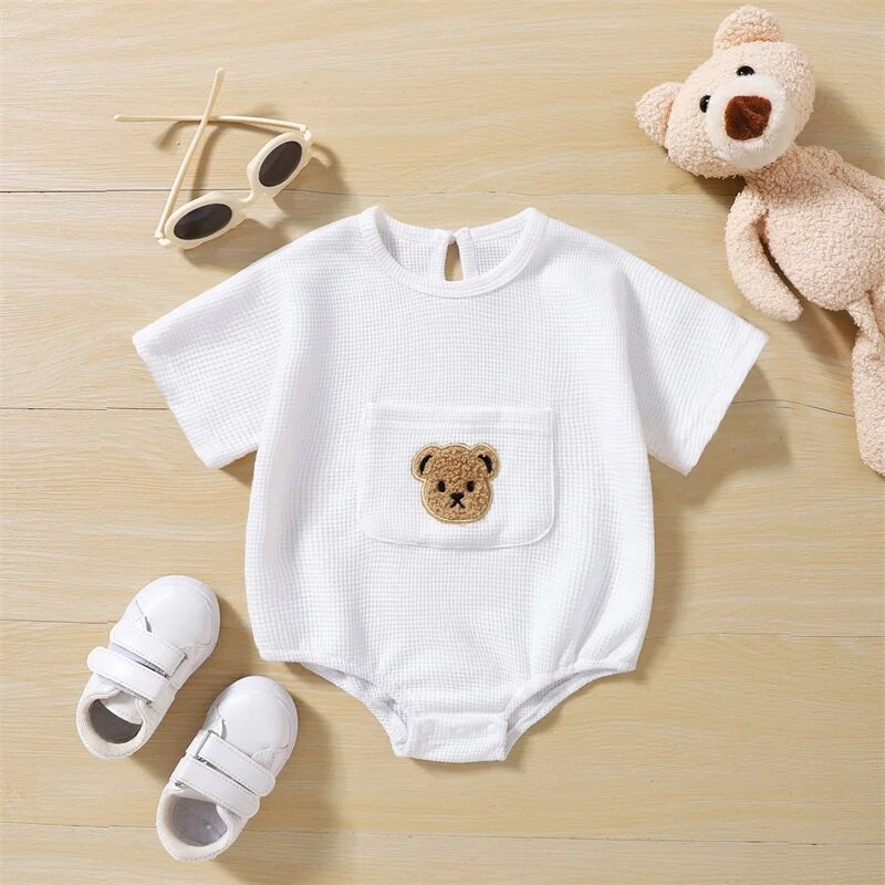 Novorođenčad, dječaci, djevojčice, ljetne štrample, kratke rukave, okrugli izrez, medvjedić, široki kombinezoni, kombinezoni, odjeća