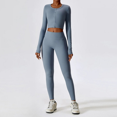 Usko sportsko odijelo za jogu i fitnes s dugim rukavima Ženska gola majica s kratkim rukavima za trčanje na otvorenom, komplet tajica, jesensko novo 2023.