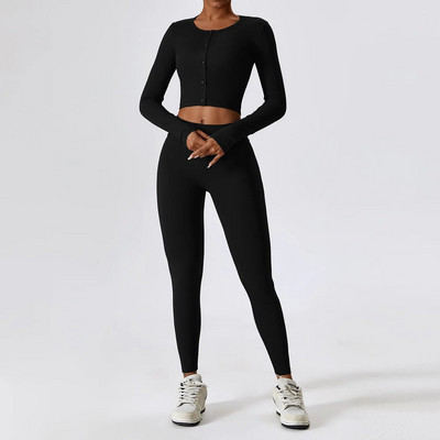 Usko sportsko odijelo za jogu i fitnes s dugim rukavima Ženska gola majica s kratkim rukavima za trčanje na otvorenom, komplet tajica, jesensko novo 2023.