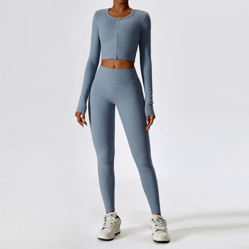 Usko sportsko odijelo za jogu i fitnes s dugim rukavima Ženska gola majica s kratkim rukavima za trčanje na otvorenom, komplet tajica, jesensko novo 2023.