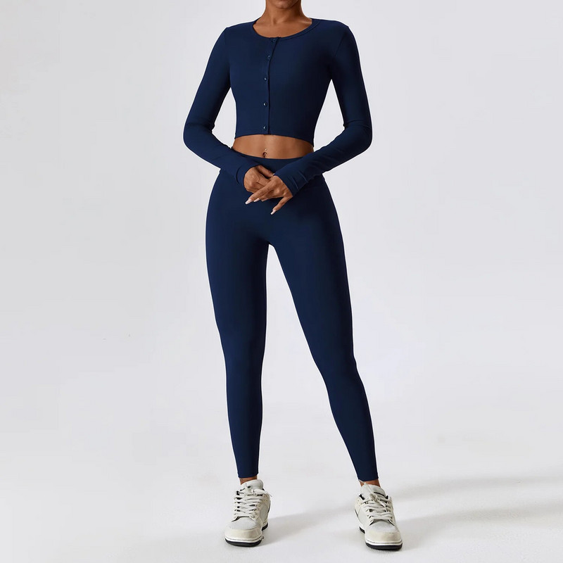 Usko sportsko odijelo za jogu i fitnes s dugim rukavima Ženska gola majica s kratkim rukavima za trčanje na otvorenom, komplet tajica, jesensko novo 2023.