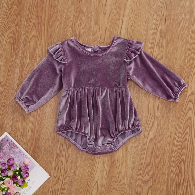 5 krāsu zīdaiņu apģērbi Pavasara rudens Jaundzimušo zīdaiņu meiteņu volāni Samta garās piedurknes pogai, džemperi, kombinezoni viengabalaini