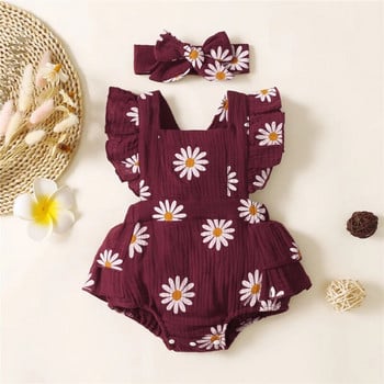 Бебешки момичета Little Daisy Bodysuits Сладък гащеризон с триъгълник Щампован гащеризон Памук Сладка красота Детско облекло 2023 Ново лято