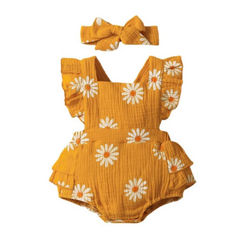 Бебешки момичета Little Daisy Bodysuits Сладък гащеризон с триъгълник Щампован гащеризон Памук Сладка красота Детско облекло 2023 Ново лято