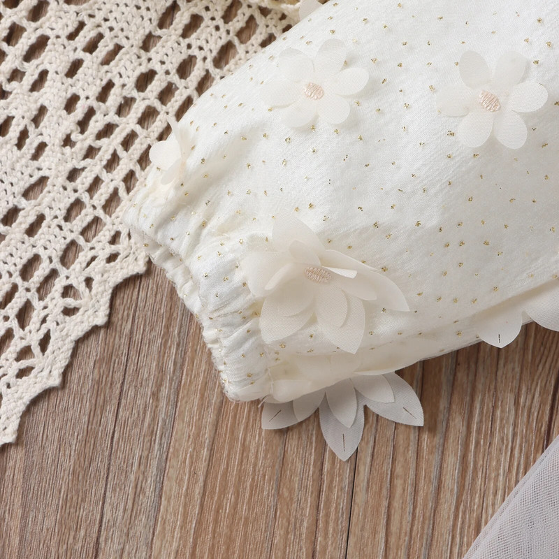 2023 m. rudens kūdikių mergaičių tekstūros gėlių šliaužtinukai ilgomis rankovėmis, gėlės blizgučiai, tinkliniai princesės tutu, vientisi kūdikių kostiumai