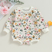 Jesen, novorođenčad, djevojčice, slatke štrample, cvjetni print, majice s dugim rukavima i o-izrezom, kombinezoni, kombinezoni, kombinezoni, kostimi