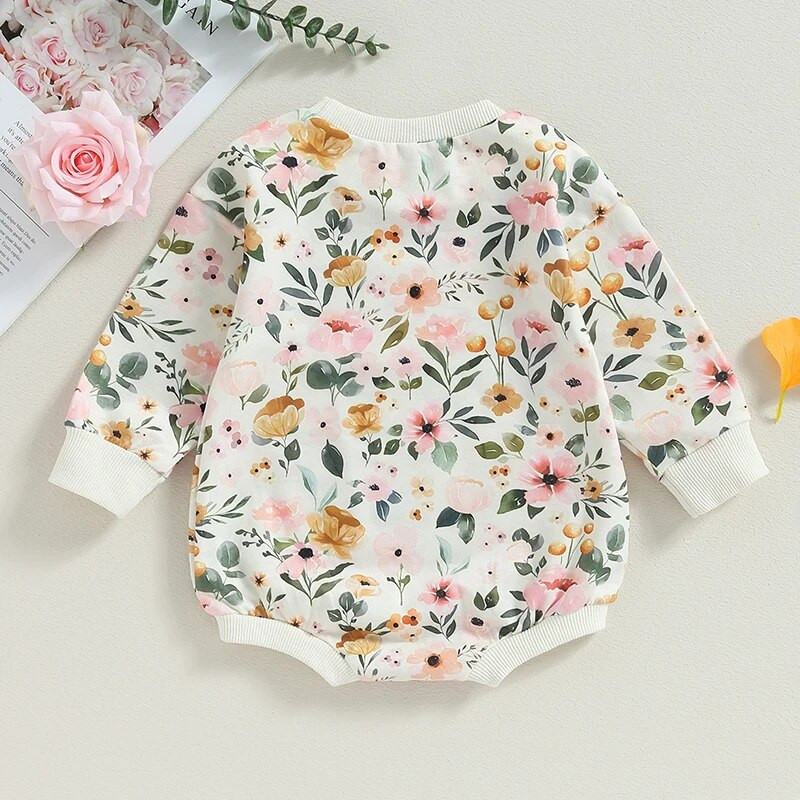 Jesen, novorođenčad, djevojčice, slatke štrample, cvjetni print, majice s dugim rukavima i o-izrezom, kombinezoni, kombinezoni, kombinezoni, kostimi