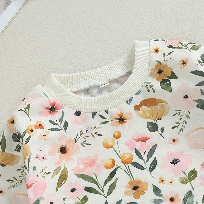 Jesen, novorođenčad, djevojčice, slatke štrample, cvjetni print, majice s dugim rukavima i o-izrezom, kombinezoni, kombinezoni, kombinezoni, kostimi