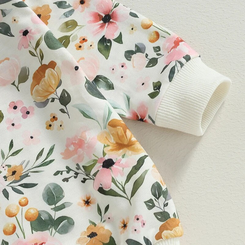 Jesen, novorođenčad, djevojčice, slatke štrample, cvjetni print, majice s dugim rukavima i o-izrezom, kombinezoni, kombinezoni, kombinezoni, kostimi