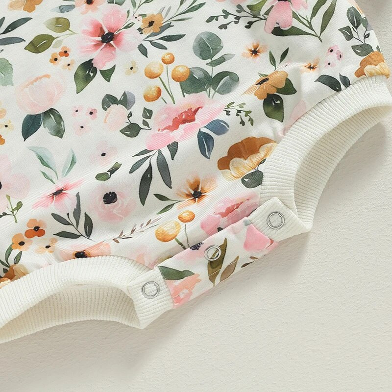 Jesen, novorođenčad, djevojčice, slatke štrample, cvjetni print, majice s dugim rukavima i o-izrezom, kombinezoni, kombinezoni, kombinezoni, kostimi