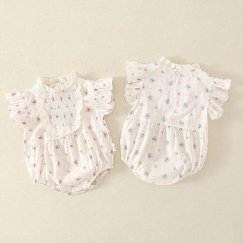 Момиче Baby Flower Triangle Crawl Lace Ja Romper Сладки гащеризони в корейска версия Удобен памучен гащеризон Ново лято 2023 г.