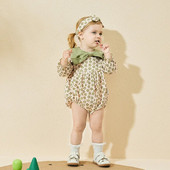 Baby Rompers Darling Jumpsuit tavaszi gyermekruházat hosszú ujjú aranyos bodyk 2023 virágmintás gyerek pamut ruhák 0-2Y