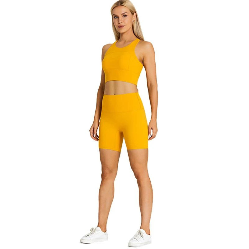 2gab. Vasaras bezšuvju jogas šortu komplekts Sieviešu sporta zāles apģērbi sporta tērpi ar augstu vidukli Mīksti šorti Fitnesa krūšturis skriešanas treniņu komplekts
