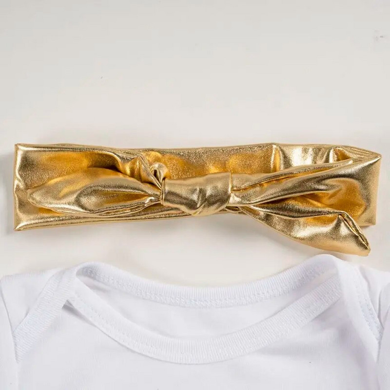 4GAB Zelta meiteņu apģērbu komplekti Karikatūra Rompers Plisētas Šorti Apavi Matu lente Uzvalki jaundzimušo tērpi Apģērbs