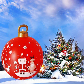 Χριστουγεννιάτικη φουσκωτή διακοσμημένη μπάλα εξωτερικού χώρου 60cm από PVC γίγαντα Χωρίς φως Μεγάλες μπάλες Διακοσμήσεις δέντρων Μπάλα παιχνιδιών εξωτερικού χώρου