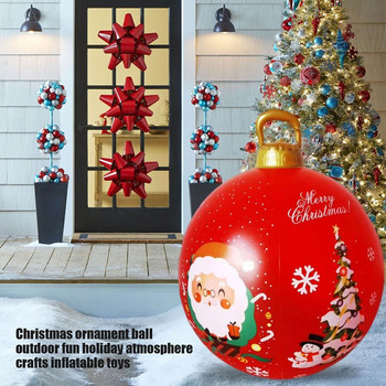 Χριστουγεννιάτικη φουσκωτή διακοσμημένη μπάλα εξωτερικού χώρου 60cm από PVC γίγαντα Χωρίς φως Μεγάλες μπάλες Διακοσμήσεις δέντρων Μπάλα παιχνιδιών εξωτερικού χώρου
