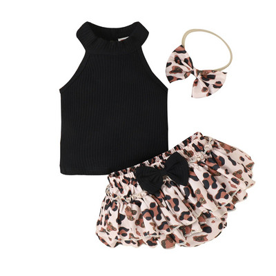 Modni dječji kompleti Top bez rukava s printom s leopard leptir suknjom i kratkim hlačama Ljetna odjeća za djevojčice