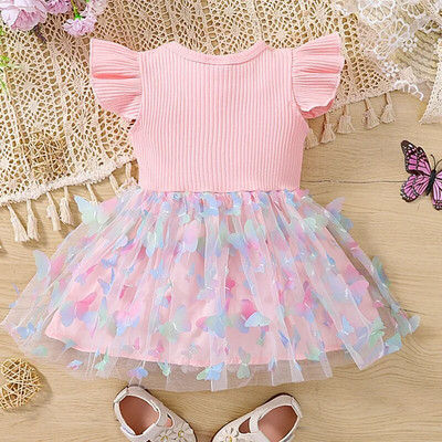 Nova ležerna haljina za djevojke u euro-američkom stilu: slatke haljine od leptir mrežaste pređe s ružičastim prugama, male dužine za ljeto