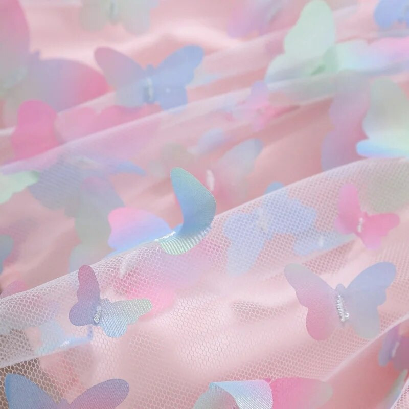 Nova ležerna haljina za djevojke u euro-američkom stilu: slatke haljine od leptir mrežaste pređe s ružičastim prugama, male dužine za ljeto