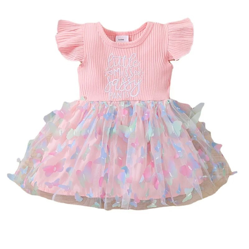 Nova ležerna haljina za djevojke u euro-američkom stilu: slatke haljine od leptir mrežaste pređe s ružičastim prugama, male dužine za ljeto