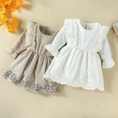 Uued sügisene imikubeebi tüdrukute pitskleit, ühevärviline ümmargune kaelus, soojad pikkade varrukatega kleidid, pitsist volangidega A-kujulised kleidid tüdrukutele