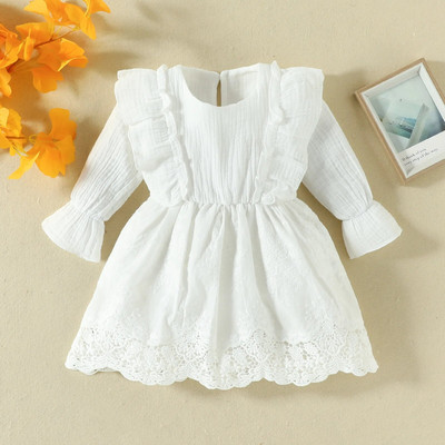 Uued sügisene imikubeebi tüdrukute pitskleit, ühevärviline ümmargune kaelus, soojad pikkade varrukatega kleidid, pitsist volangidega A-kujulised kleidid tüdrukutele