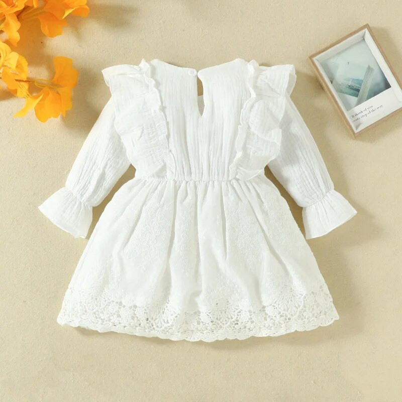 Uued sügisene imikubeebi tüdrukute pitskleit, ühevärviline ümmargune kaelus, soojad pikkade varrukatega kleidid, pitsist volangidega A-kujulised kleidid tüdrukutele