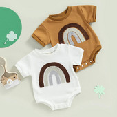 2023. Prekrasne ljetne novorođene bebe Dječaci Djevojčice Vaffle Rompers Odjeća Vez Rainbow Kratkih rukava Kombinezoni s O-izrezom
