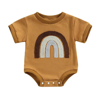 2023. Prekrasne ljetne novorođene bebe Dječaci Djevojčice Vaffle Rompers Odjeća Vez Rainbow Kratkih rukava Kombinezoni s O-izrezom