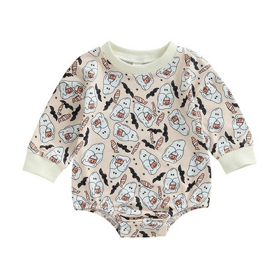 Mood Baby Halloween Rompers Rõivad poistele Tüdrukud Pikkade varrukatega Meeste Kaelus Ghost Flower Pumpkin Jumpsuits Mänguülikonnad Kombinesoonid