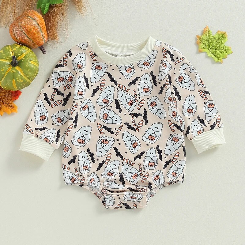 Mood Baby Halloween Rompers Rõivad poistele Tüdrukud Pikkade varrukatega Meeste Kaelus Ghost Flower Pumpkin Jumpsuits Mänguülikonnad Kombinesoonid