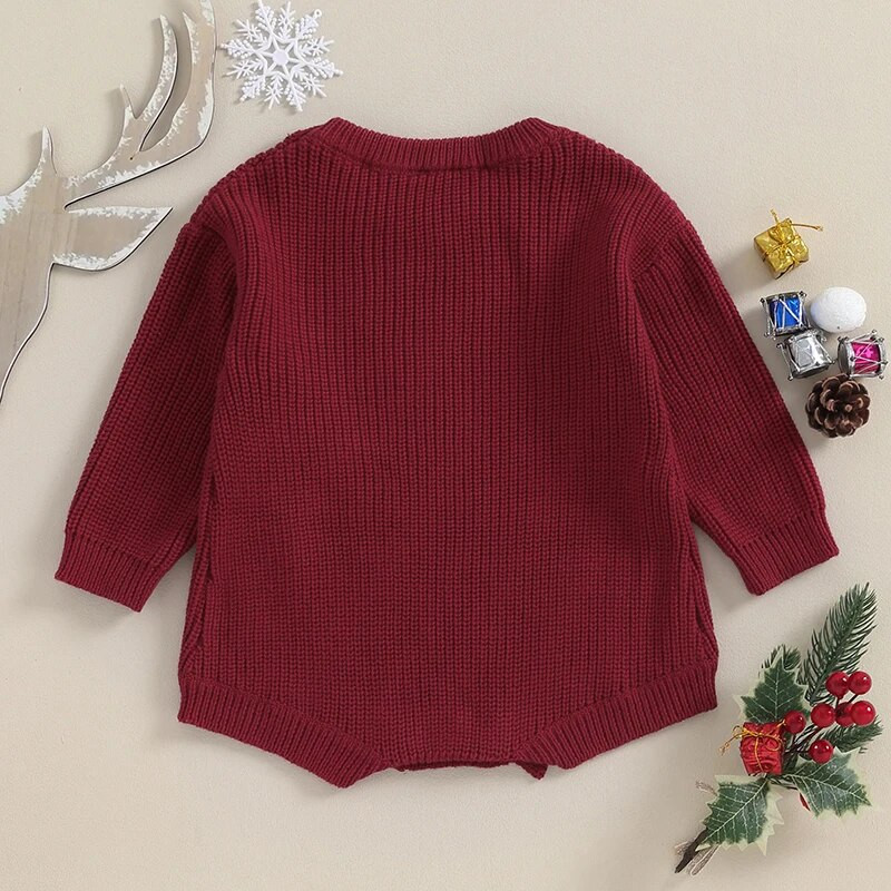 Novorođenčad Dječak Djevojčice Božićne pamučne štrample Odjeća Merry Letter Candy Cane Vez Široki pulover Pleteni topli kombinezoni