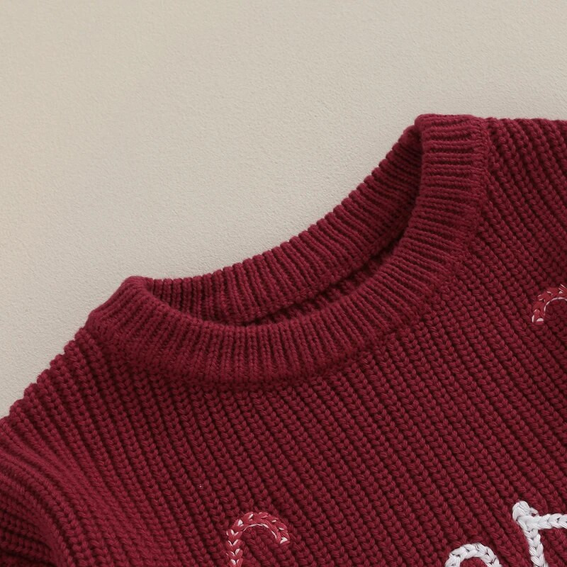 Novorođenčad Dječak Djevojčice Božićne pamučne štrample Odjeća Merry Letter Candy Cane Vez Široki pulover Pleteni topli kombinezoni