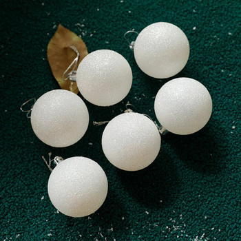 6 бр. 6-8 см коледни топки Пластмасови бели висящи топки за коледно дърво Новогодишна коледна висяща декорация Блестящи коледни топки