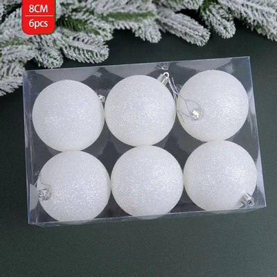 6gab 6-8cm Ziemassvētku bumbiņas plastmasas baltas Ziemassvētku eglītes iekaramās bumbiņas Jaungada Ziemassvētku piekarināmās dekorācijas mirdzošas Ziemassvētku bumbas