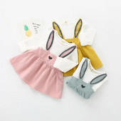 Nova modna haljina dugih rukava za djevojčice sa zečjim ušima slatkog oblika od pamuka za dojenčad, lažna dvodijelna odjeća