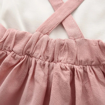 Нова модна рокля с дълъг ръкав за бебета и момичета с анимационни заешки уши, сладка форма, памук, деца, фалшиви две части дрехи