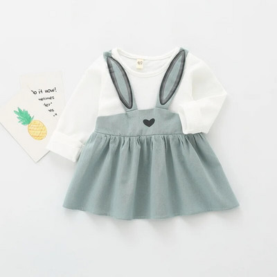 Nova modna haljina dugih rukava za djevojčice sa zečjim ušima slatkog oblika od pamuka za dojenčad, lažna dvodijelna odjeća