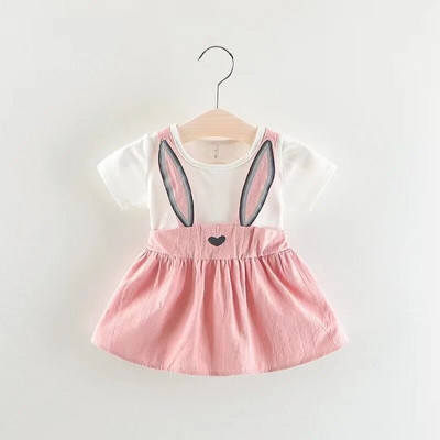 Nova modna haljina dugih rukava za djevojčice sa zečjim ušima slatkog oblika od pamuka za dojenčad, lažna dvodijelna odjeća