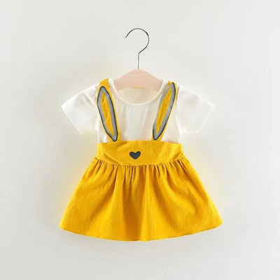 Nova modna haljina dugih rukava za djevojčice sa zečjim ušima slatkog oblika od pamuka za dojenčad, lažna dvodijelna odjeća