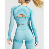 Bešavni sportski set Ženska plava dvodijelna majica kratkih rukava Tajice Odjeća za vježbanje Odijelo za fitness Odjeća za vježbanje Kompleti za jogu