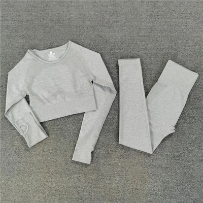 Bešavni sportski set Ženska plava dvodijelna majica kratkih rukava Tajice Odjeća za vježbanje Odijelo za fitness Odjeća za vježbanje Kompleti za jogu