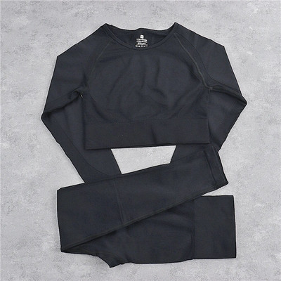 Bešavni sportski set Ženska plava dvodijelna majica kratkih rukava Tajice Odjeća za vježbanje Odijelo za fitness Odjeća za vježbanje Kompleti za jogu