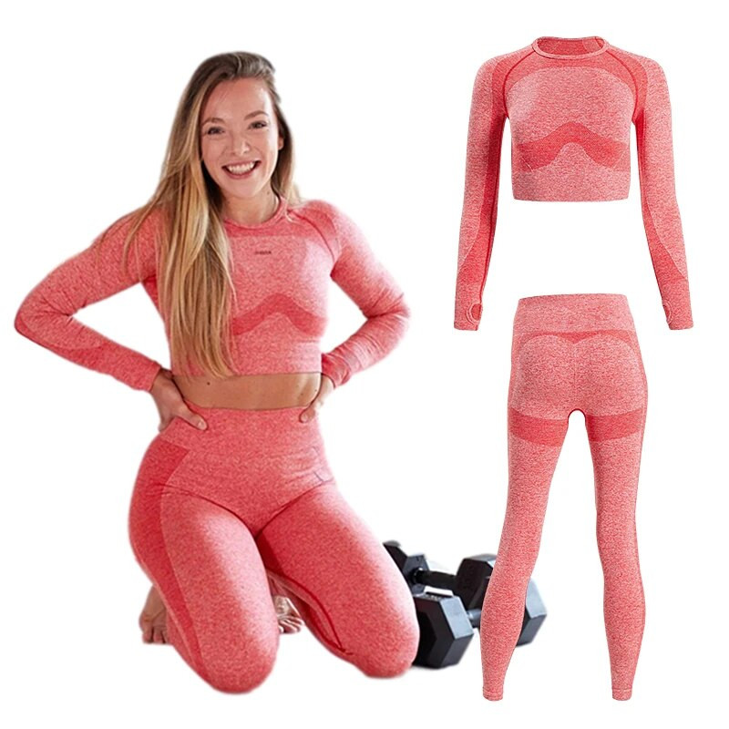 Bešavni sportski set Ženska plava dvodijelna majica kratkih rukava Tajice Odjeća za vježbanje Odijelo za fitness Odjeća za vježbanje Kompleti za jogu