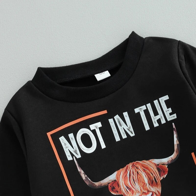 Rudens mazuļu bērnu apģērbu komplekti zīdaiņiem zēniem 0–3 gadu liellopu ar burtiem apdrukāti džemperi ar garām piedurknēm O veida kakla izgriezumu + elastīgas vidukļa kabatas bikses