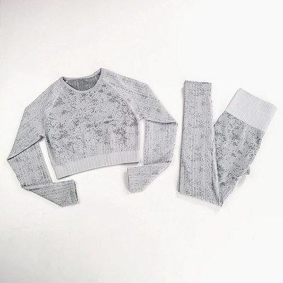 Bezšuvju sporta komplekts sievietēm, 2 gab., divdaļīgs, zils, apgriezts krūšturis, stulpiņi, jogas apģērbi, kostīms, treniņu apģērbs, sporta zāles komplekts, apģērbs