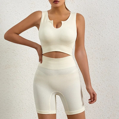 2PCS Yoga Set Ženska sportska odjeća za teretanu Sportski grudnjak Bešavne kratke hlače Vježbanje Trčanje Sportska odjeća Sportska odijela za fitness